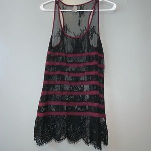Black and maroon lace top